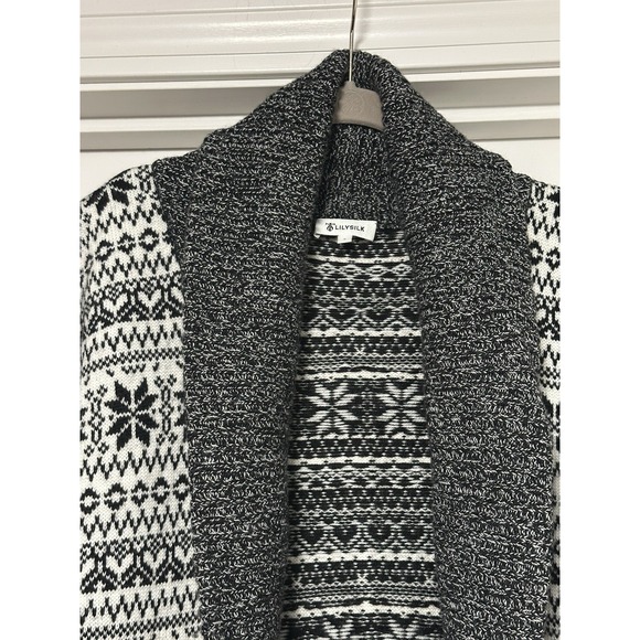 Lilysilk, Womens 100% Wool Open Front Cardigan, White‎ & Gray, Size Small - Picture 2 of 7